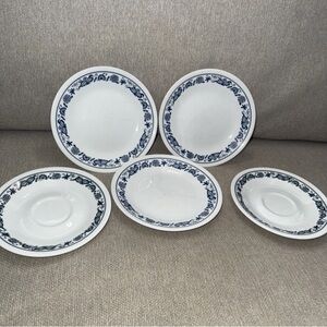 Corelle Old Town Blue Onion Plates USA Vintage Set of 5- 2 Saucers 3 Dessert